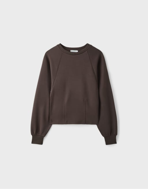 Stradivarius felpa aderente in vita soft-touch marrone, 6 di 7