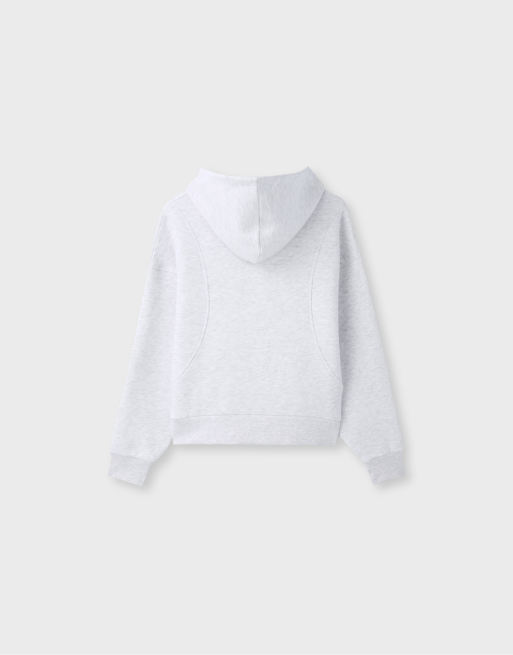 Stradivarius felpa con cappuccio con stampa testuale grigio mélange, 7 di 7