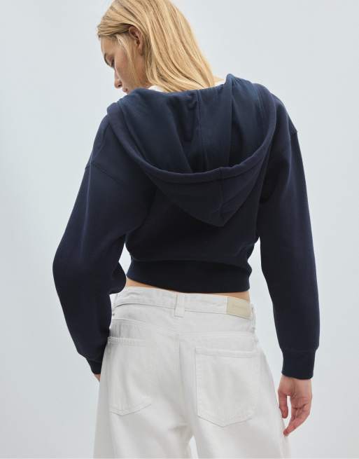 Stradivarius felpa con cappuccio con zip blu navy, 3 di 7