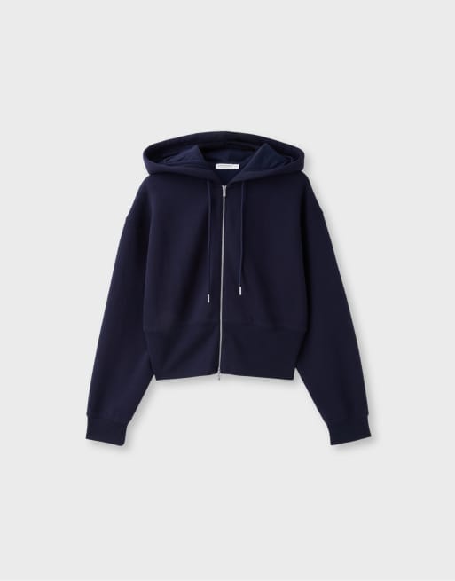Stradivarius felpa con cappuccio con zip blu navy, 6 di 7