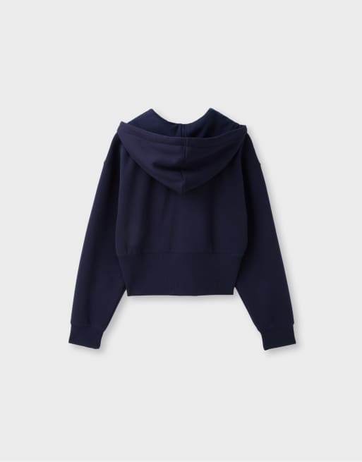Stradivarius felpa con cappuccio con zip blu navy, 7 di 7