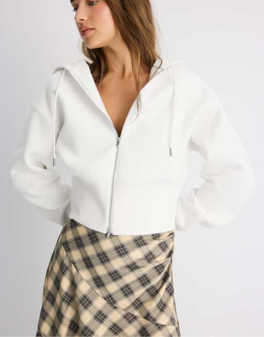Stradivarius felpa con cappuccio e zip color ecru, 2 di 6