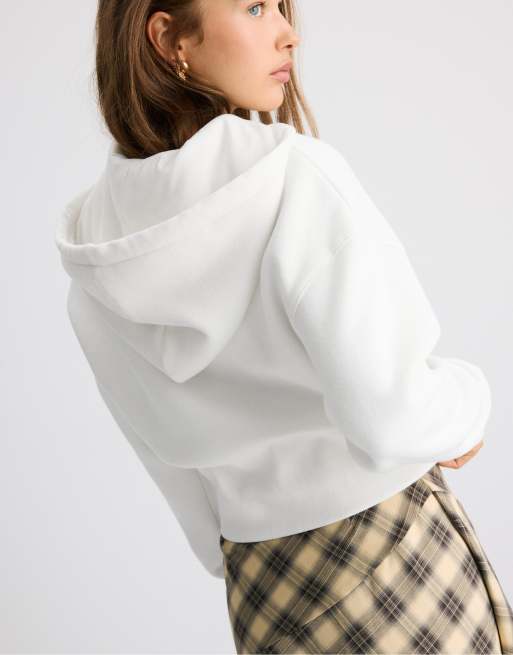 Stradivarius felpa con cappuccio e zip color ecru, 3 di 6