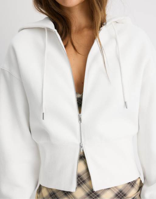 Stradivarius felpa con cappuccio e zip color ecru, 4 di 6