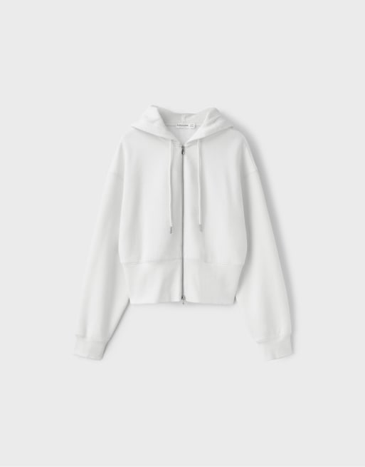 Stradivarius felpa con cappuccio e zip color ecru, 5 di 6