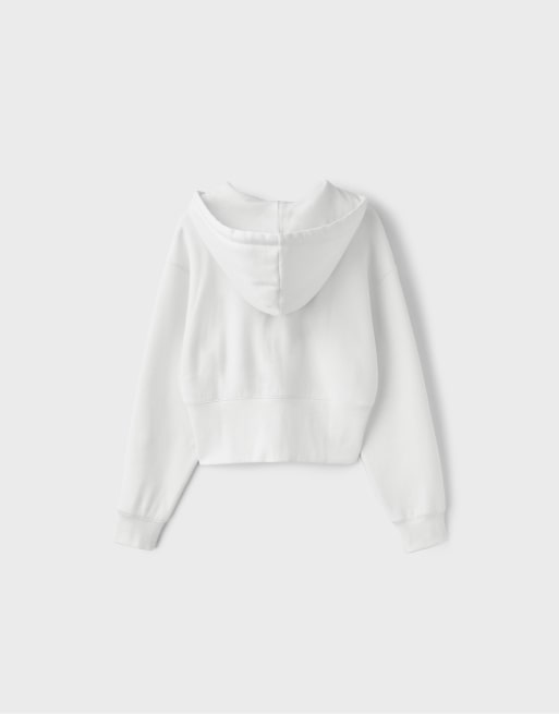 Stradivarius felpa con cappuccio e zip color ecru, 6 di 6
