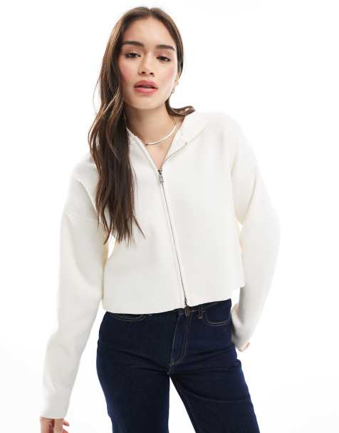 Stradivarius - Felpa con cappuccio écru in maglia con zip - view 1