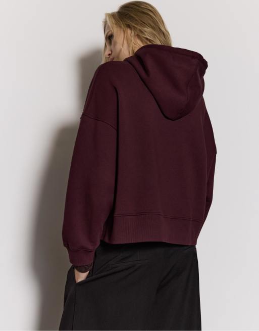 Stradivarius - Felpa con cappuccio ricamata bordeaux, 3 di 4