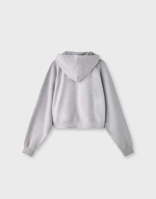 Stradivarius felpa con stampa a contrasto grigio mélange, 7 di 7
