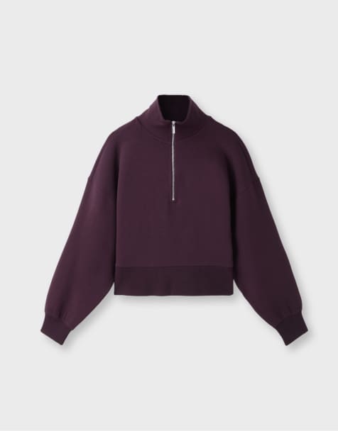 Stradivarius felpa con zip e colletto in viola scuro - view 1