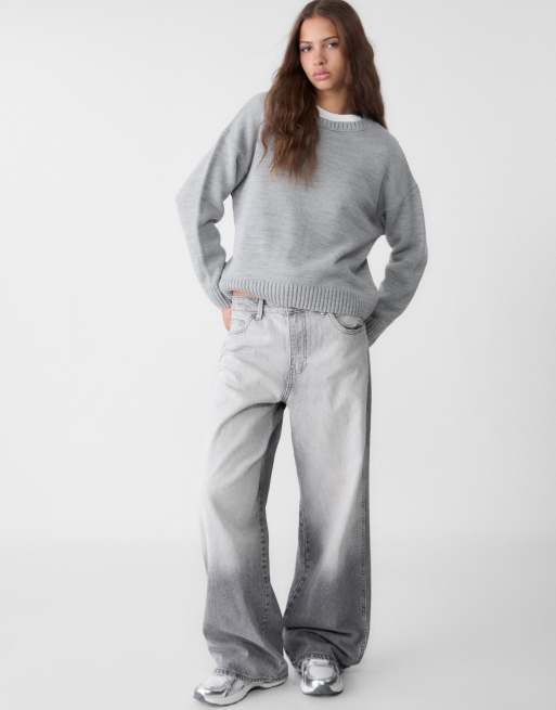 Stradivarius Felpa girocollo in maglia grigio mélange ASOS