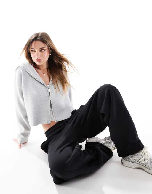 Stradivarius - Felpa grigia con cappuccio e zip