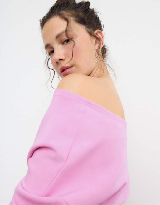Stradivarius - Felpa morbida al tatto con spalla scoperta rosa Big Babol, 3 di 3