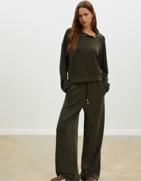 Stradivarius - Felpa morbida al tatto verde con zip laterale - view 1