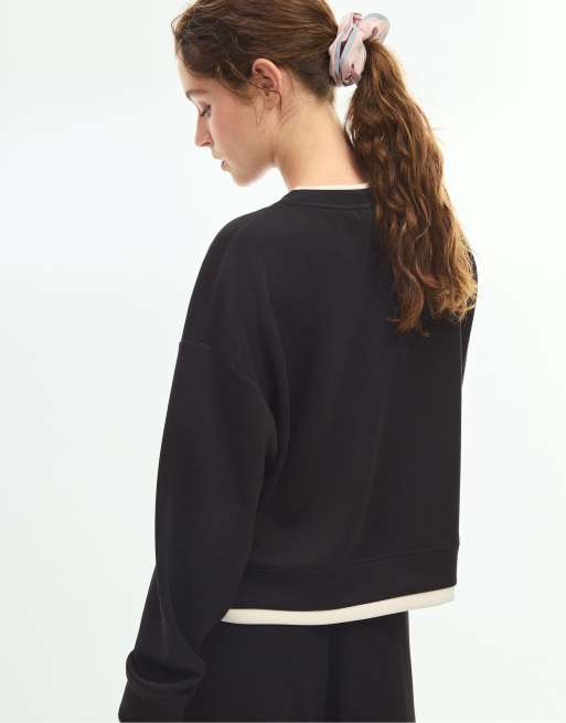 Stradivarius felpa oversize a contrasto nera, 3 di 7