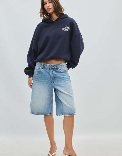 Stradivarius felpa oversize con stampa grafica blu navy - view 1
