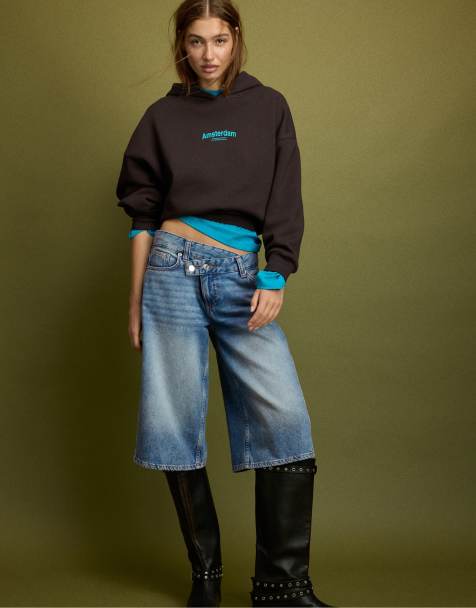 Stradivarius felpa oversize con stampa grafica marrone - view 1