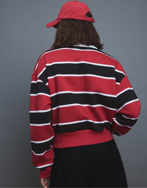 Stradivarius felpa polo a righe rossa, 3 di 7