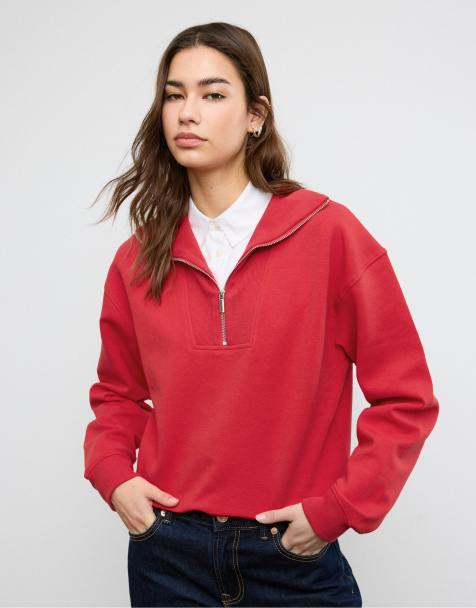 Stradivarius - Felpa rossa accollata con zip - view 1