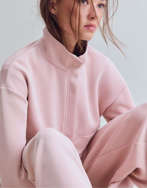 Stradivarius felpa soft-touch con zip rosa pastello, 3 di 6