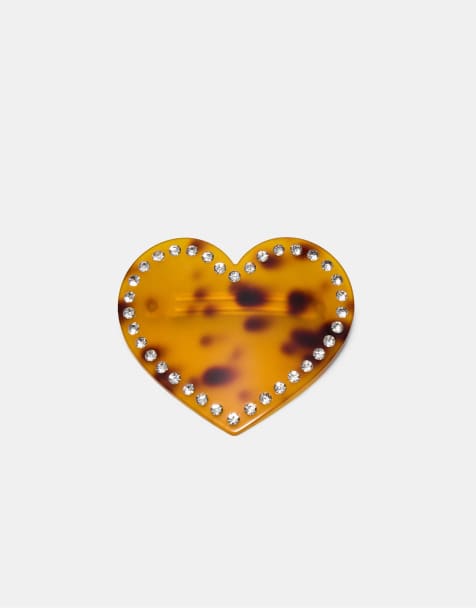 Stradivarius - Fermaglio a cuore marrone con borchie - view 1
