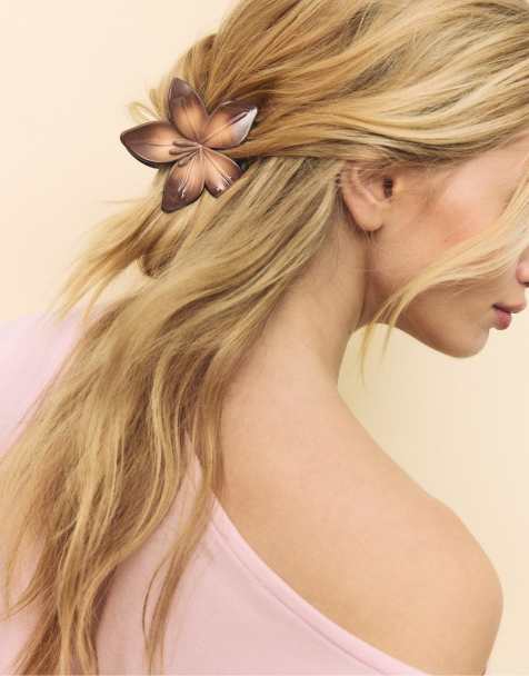 Stradivarius - Fermaglio per capelli marrone a forma di fiore - view 1