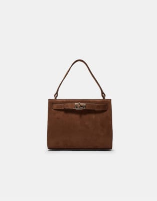 Stradivarius - Feste, kastige Umhängetasche in Braun-Brown