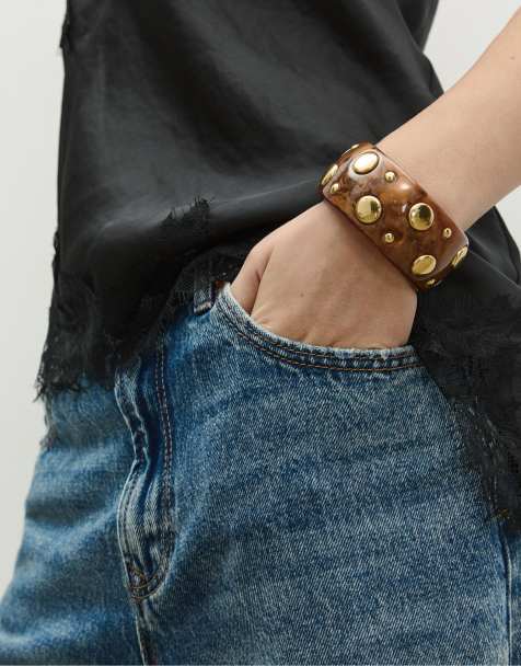 Stradivarius – Festes Armband in Gold mit Nieten - view 1