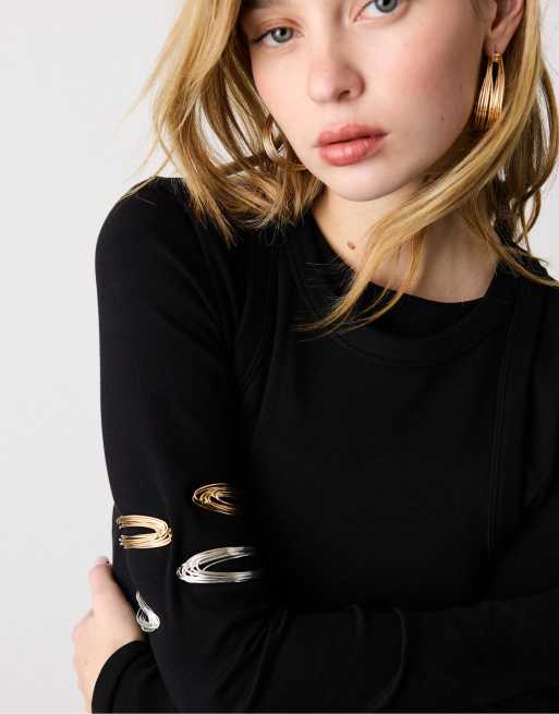 Stradivarius – Festes Armband in Gold-Optik mit mehreren Metalldrähten, 3 von 4