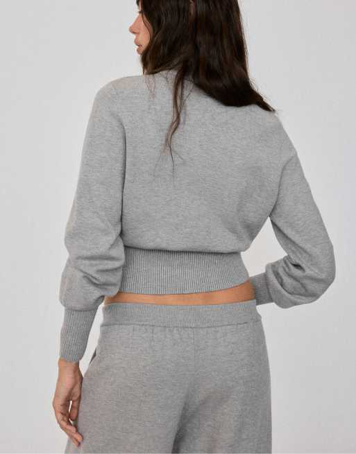 Stradivarius figurbetonte Strickjacke mit Reißverschluss in Grau meliert, 3 von 7