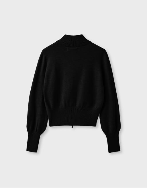 Stradivarius figurbetonte Strickjacke mit Reißverschluss in Schwarz, 7 von 7