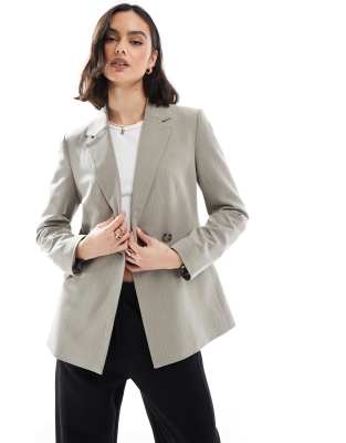 Stradivarius - Figurbetonter Blazer in Taupe mit Nadelstreifen-Schwarz