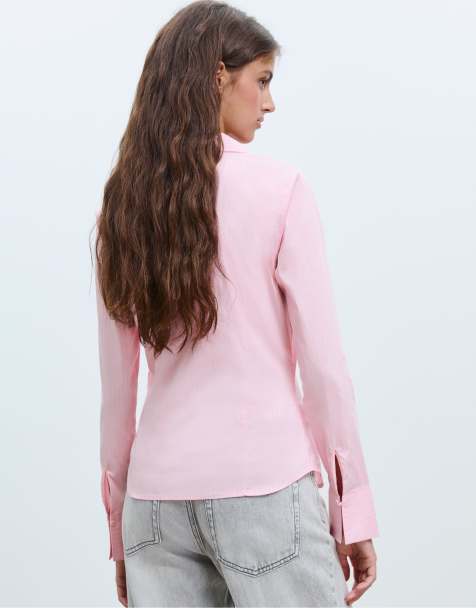 Stradivarius – Figurbetontes Basic-Hemd in hellrosa gestreift - view 1