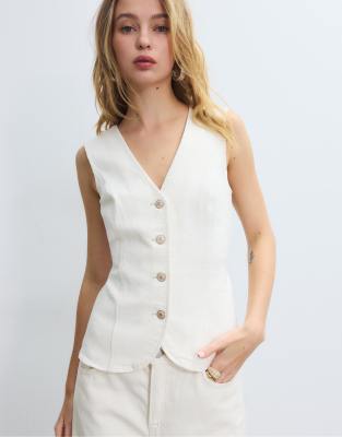 Stradivarius - Figurbetontes Jeansoberteil in Vanille-Weiß