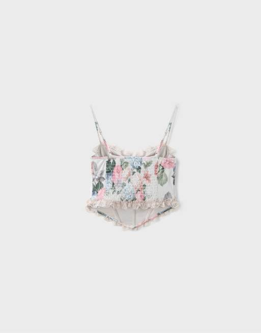Stradivarius figursydd topp med blommigt tryck och kort design i sten, 7 av 7