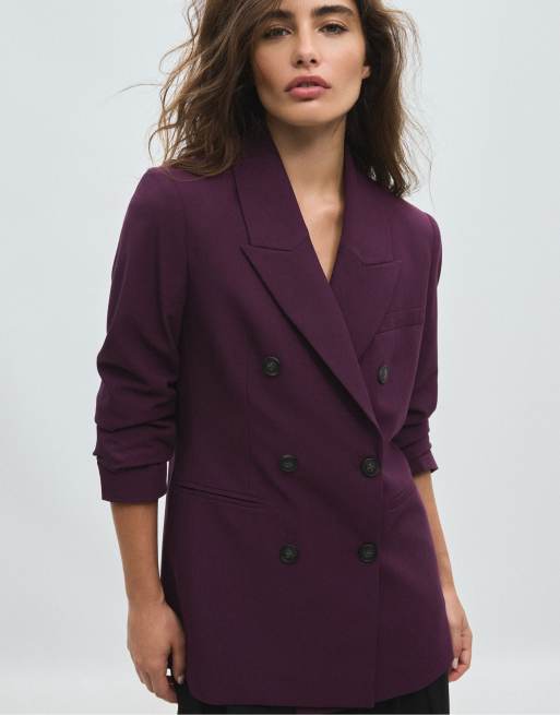 Stradivarius figursyet blazer med knapper i burgundy, 2 af 5