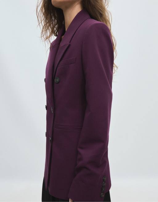 Stradivarius figursyet blazer med knapper i burgundy, 4 af 5