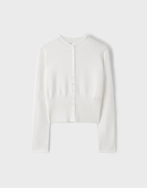 Stradivarius figursyet cardigan med ståkrave i ecru, 6 af 7