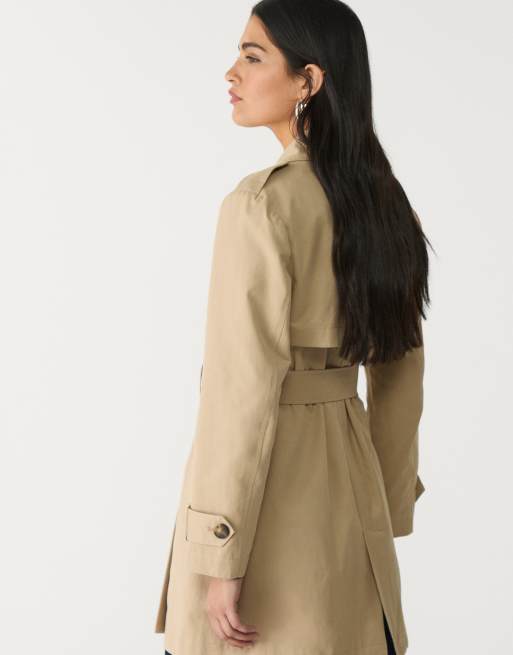 Stradivarius fit trench coat with belt in stone