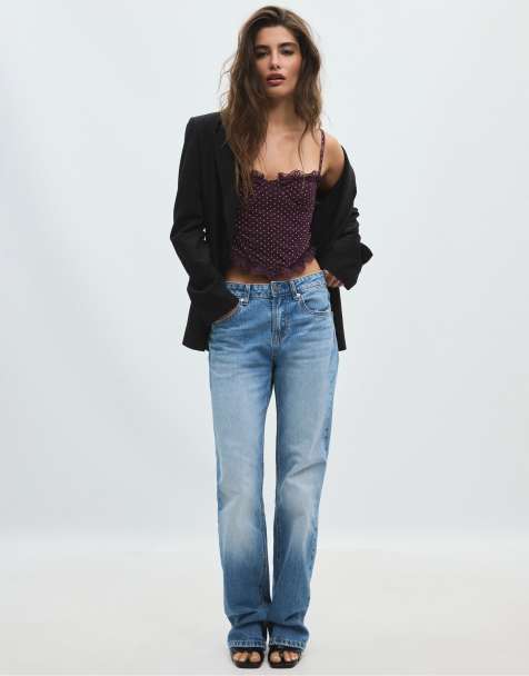 Stradivarius Fitted floral print cropped top in purple - view 1