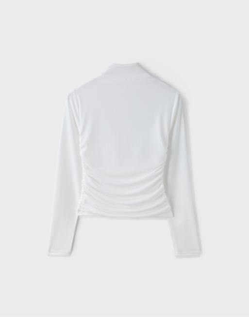 Stradivarius Fitted gathered top with zip in ecru, 7 of 7