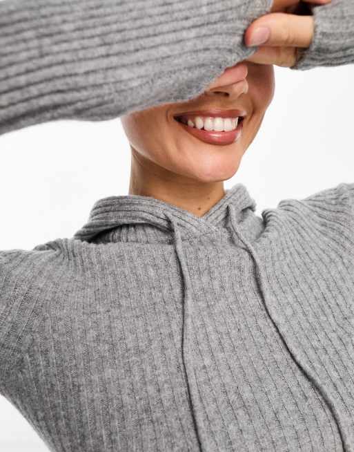 Grey knitted hoodie clearance womens