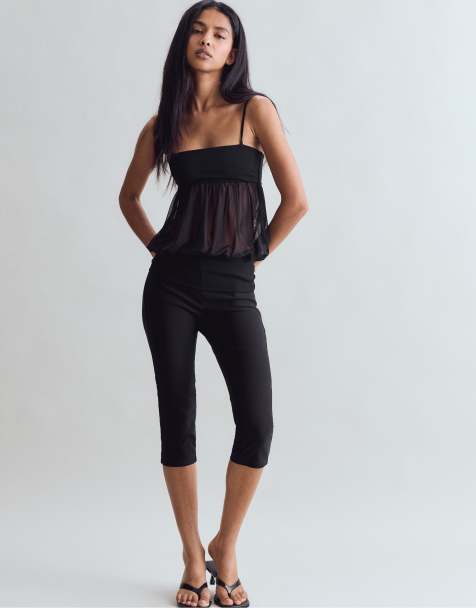 Stradivarius Fitted mesh balloon top in black - view 1