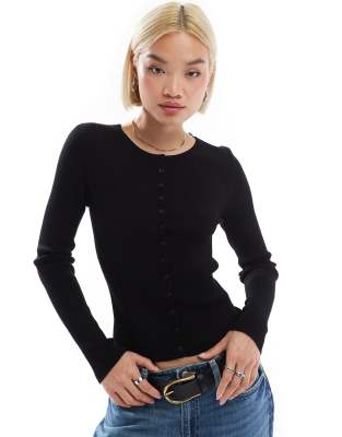 fitted ribbed cardigan in black