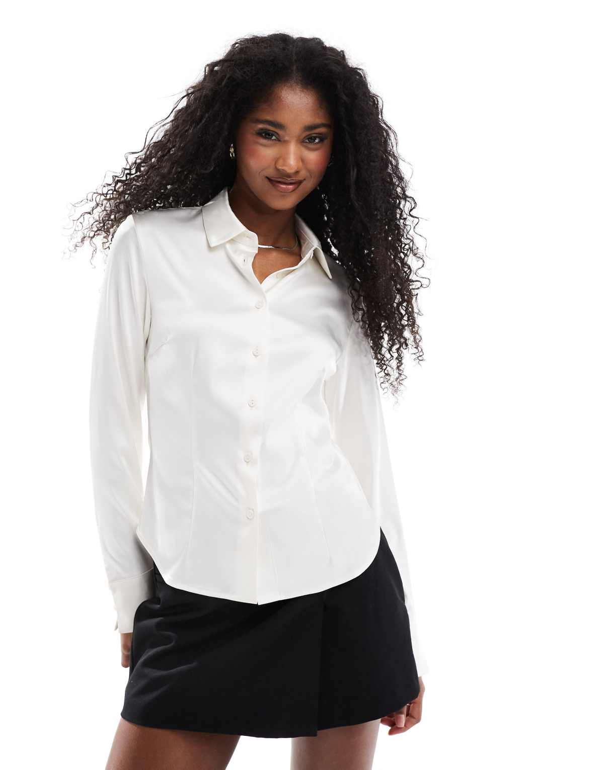 Stradivarius fitted satin shirt in ecru