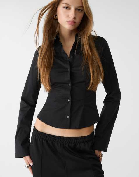 Stradivarius fitted shirt with sleeves in black - view 1