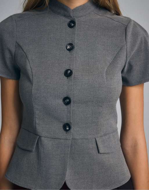 Stradivarius Fitted short sleeve shirt in grey, 2 of 7