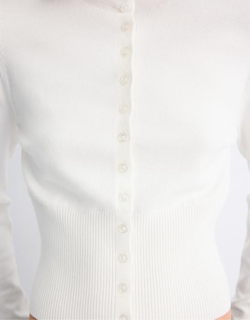 Stradivarius Fitted stand collar cardigan in ecru, 4 of 7
