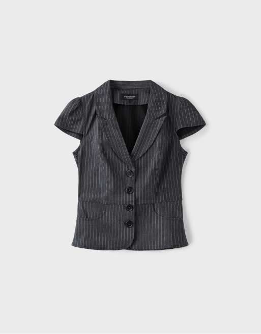 Stradivarius Fitted striped blazer in dark grey, 6 of 7