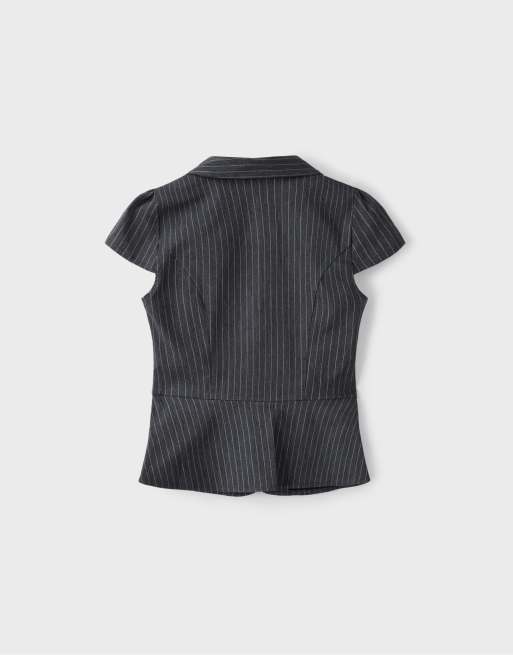 Stradivarius Fitted striped blazer in dark grey, 7 of 7